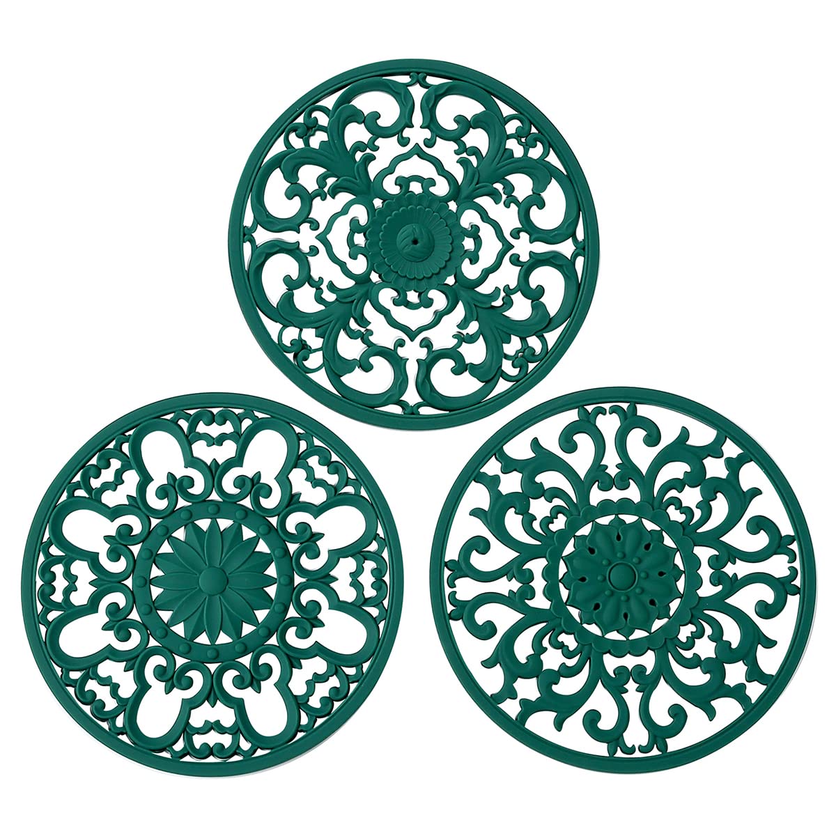 Colinda trivet set of 3 in malachite green protects counters while adding color