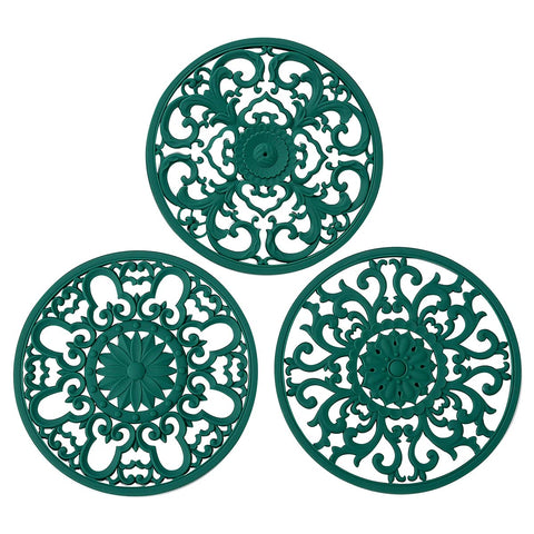 Colinda trivet set of 3 in malachite green protects counters while adding color