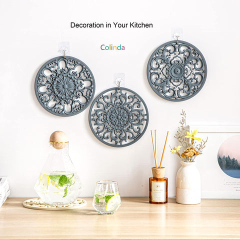 Colinda trivet set turquoise closeup texture shows non-slip silicone.