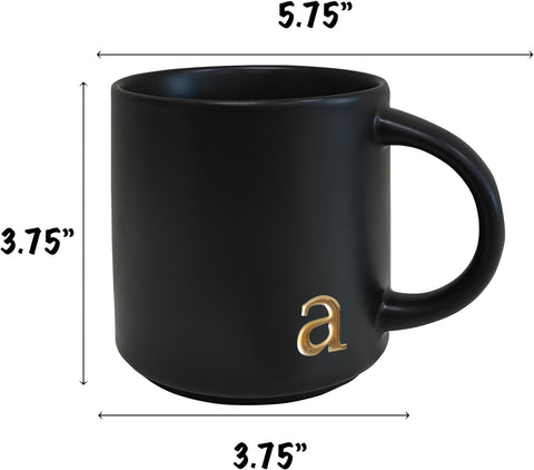 COLLECTIVE HOME Gold initial lettering on a ceramic mug for an elegant look.