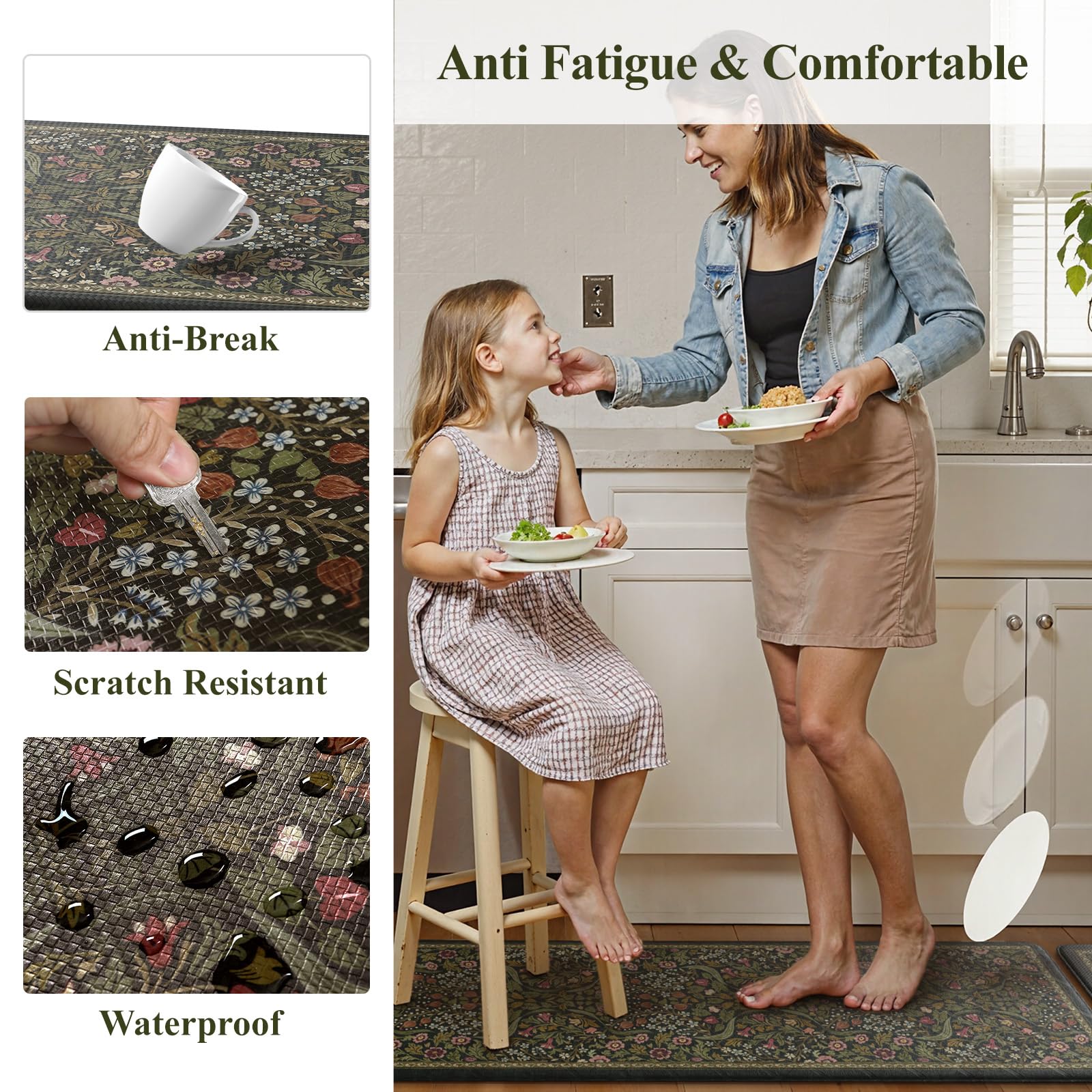 Collive spring-green floral mat by the sink adds decorative flair