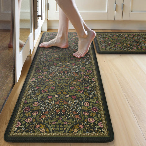 Collive anti-fatigue kitchen mat front view shows spring floral pattern for comfortable standing