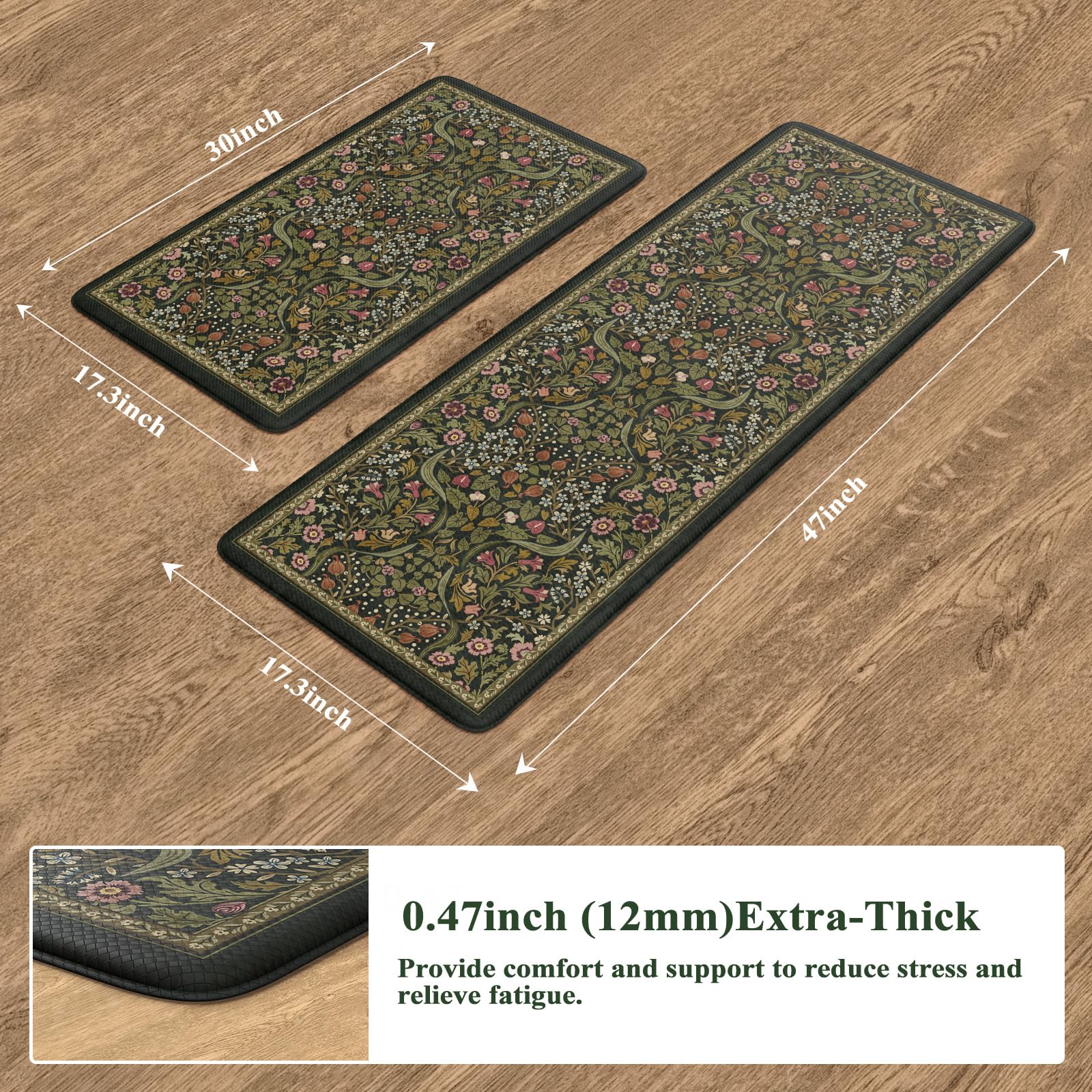 Collive anti-fatigue kitchen mat side view highlights non-slip backing for safer cooking