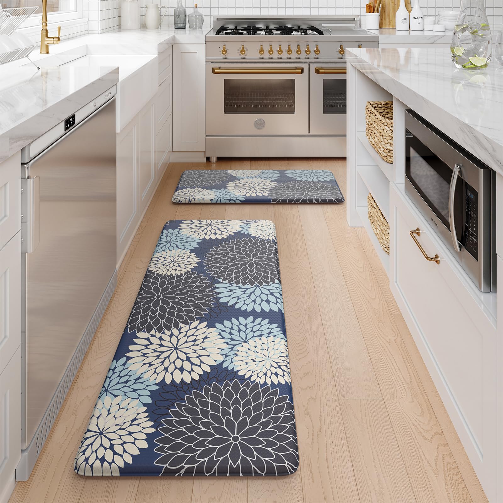 Collive boho floral pattern mat enhances farmhouse kitchen aesthetics and comfort.