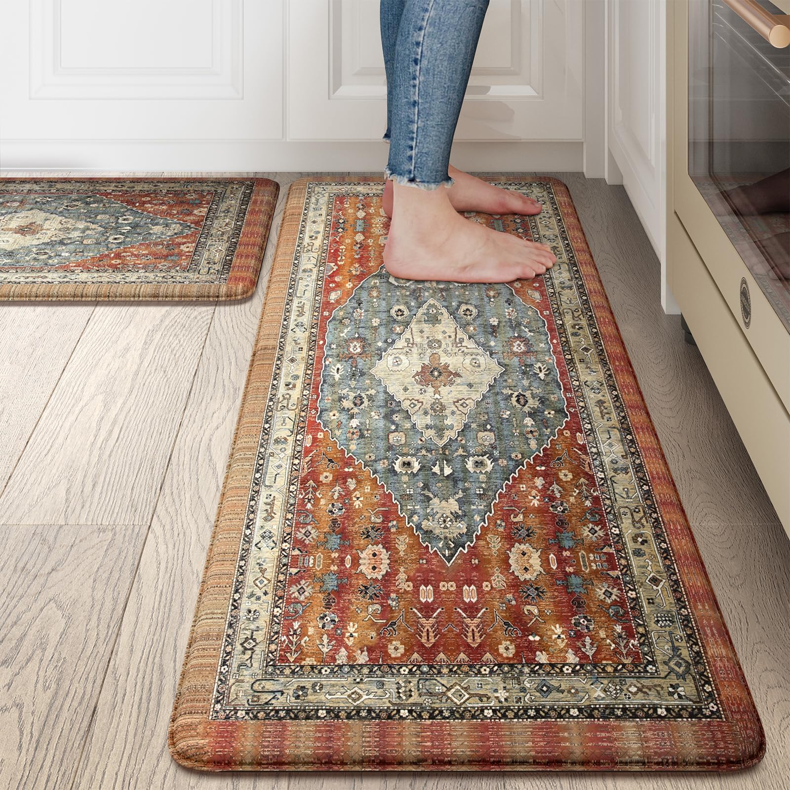 Collive Boho Kitchen Mat anti-fatigue foam cushions feet during meal prep