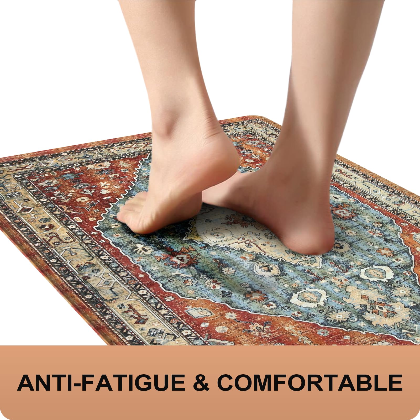 Collive Boho Kitchen Mat waterproof surface for easy wipe-clean care