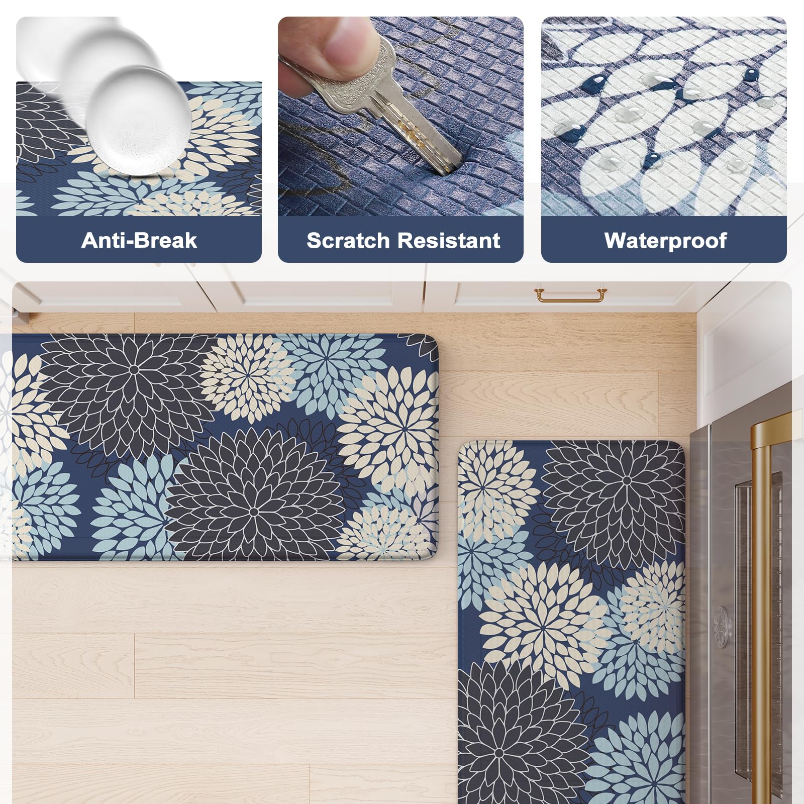 Collive wide 17x47 inch mat provides generous standing area near sink.