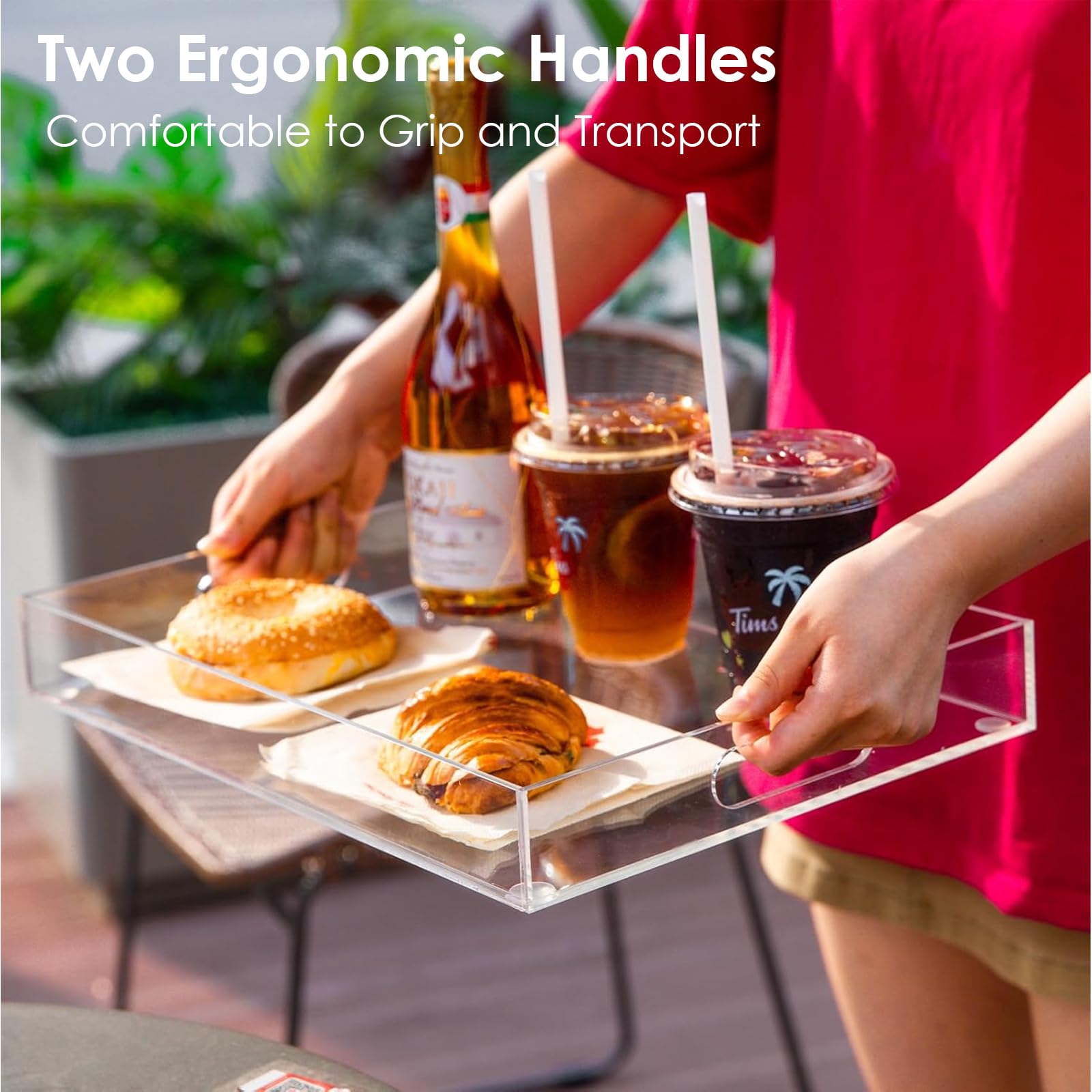 Collwait oval cutout handles tray provides comfortable grip.
