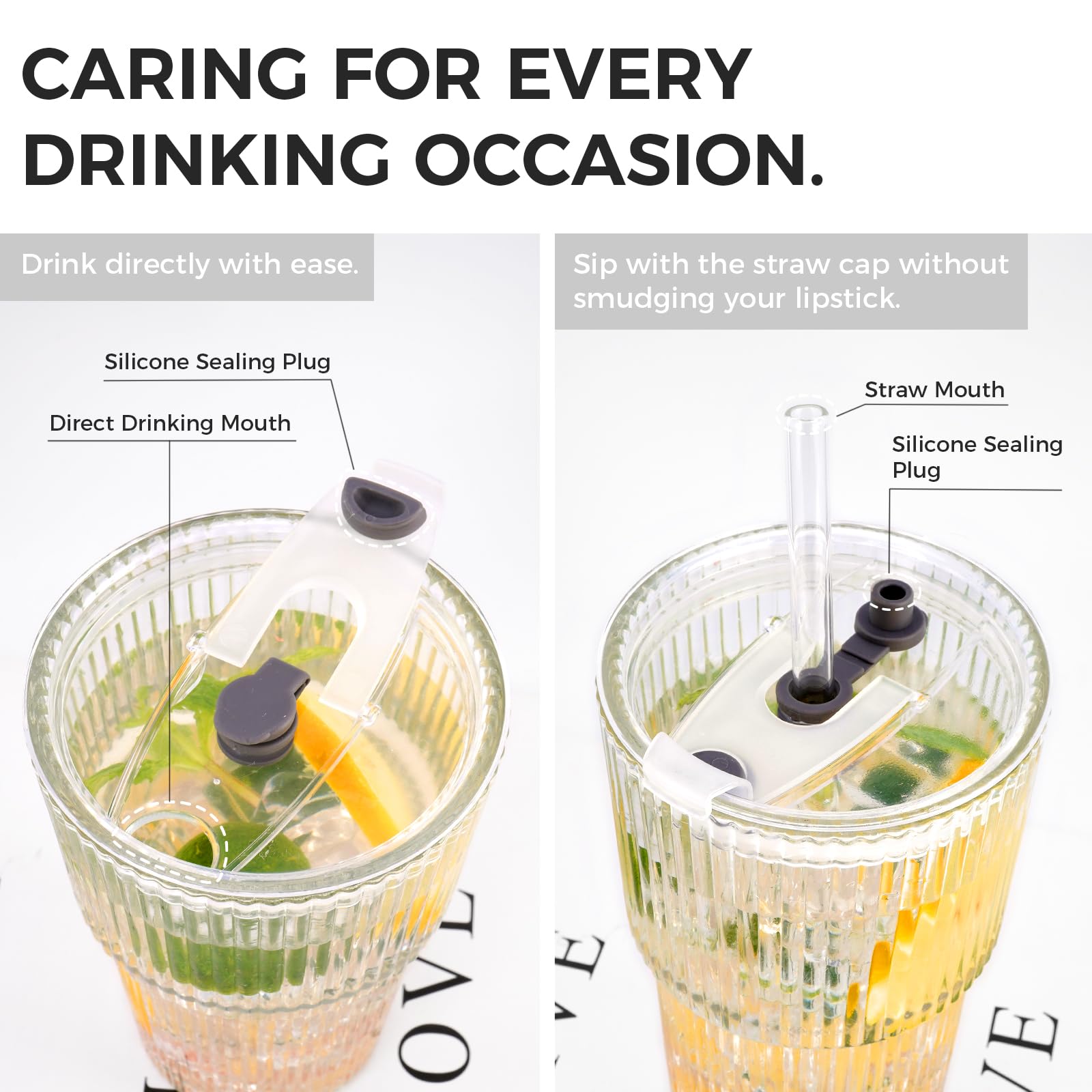 Colnic leak-proof 2-in-1 lid offers sip-through or straw option.