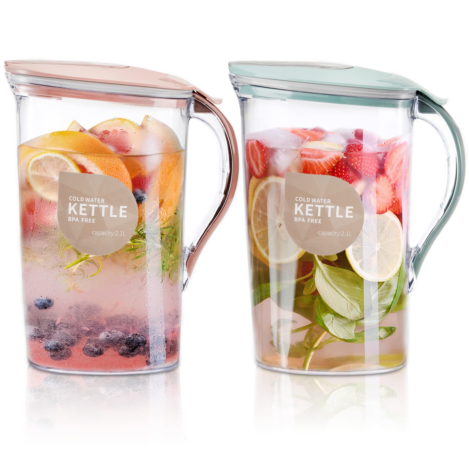 Coloch 2-quart blue pitcher, slim design ideal for fridge storage.