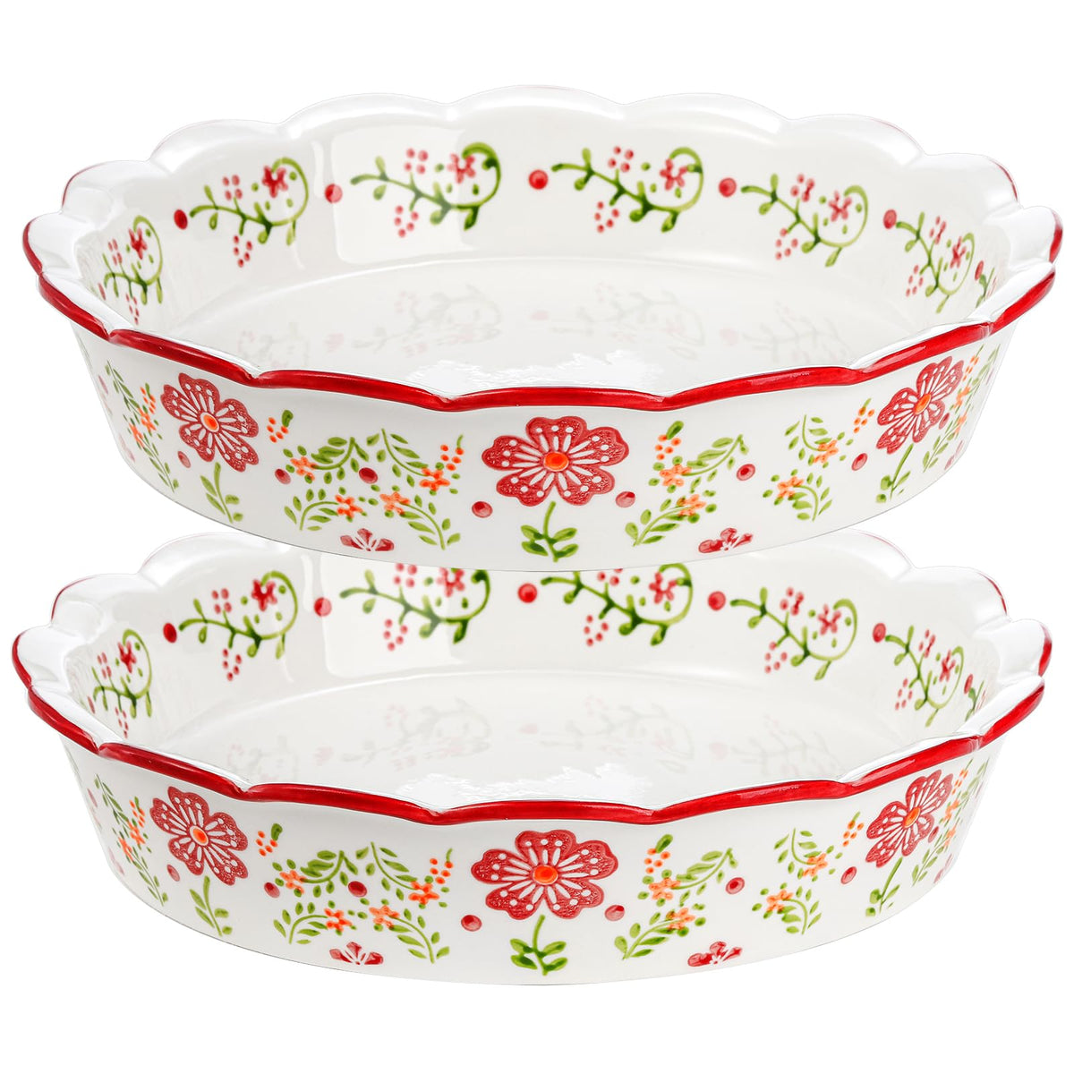 Coloch floral-pattern pie plate in ceramic for vibrant, shareable desserts.