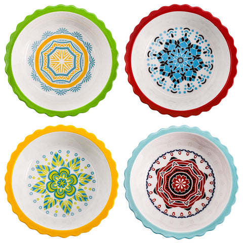Coloch hand-painted pie tin with bright patterns for stylish tables.
