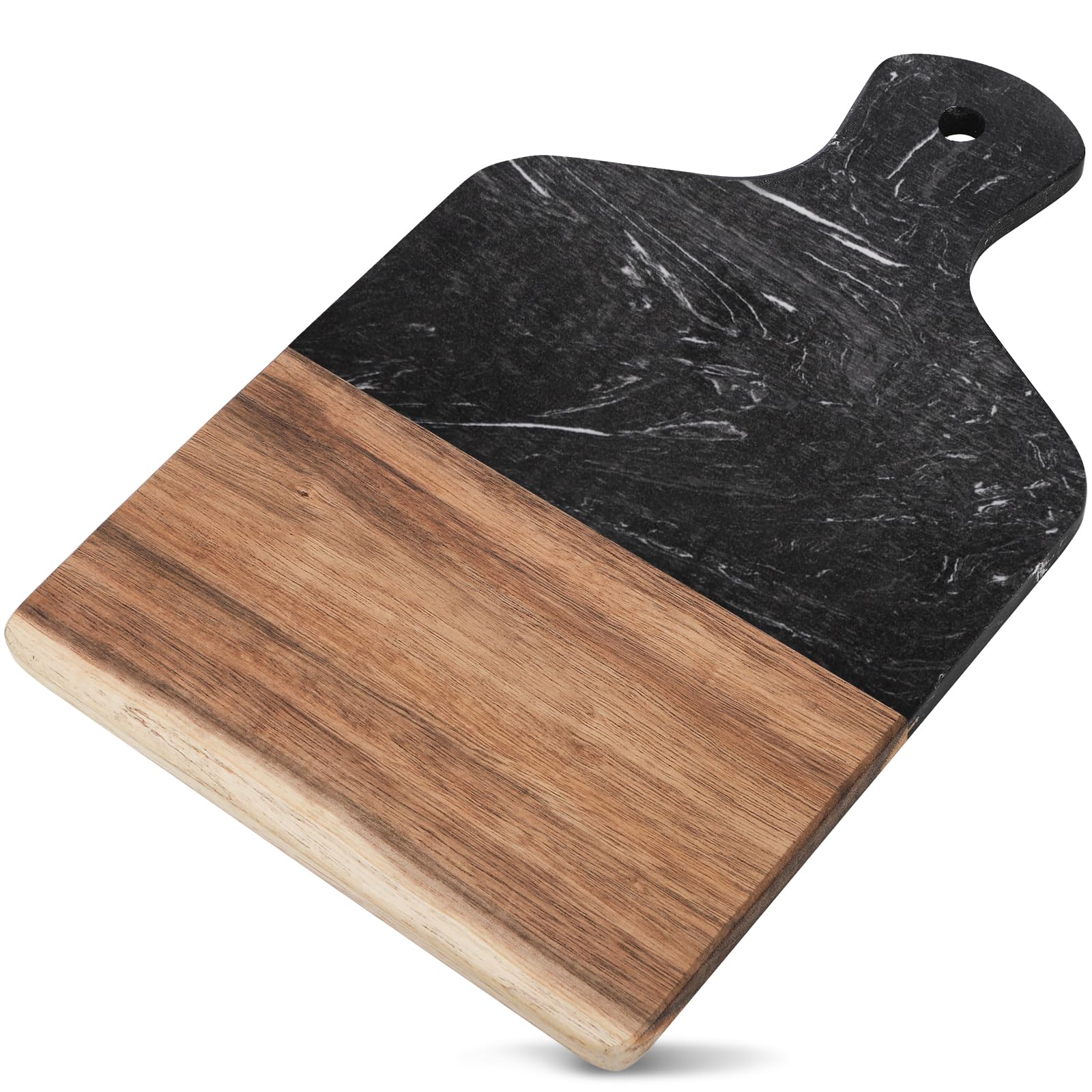 Coloch marble-acacia cutting board with handle for precise slicing and elegant presentation