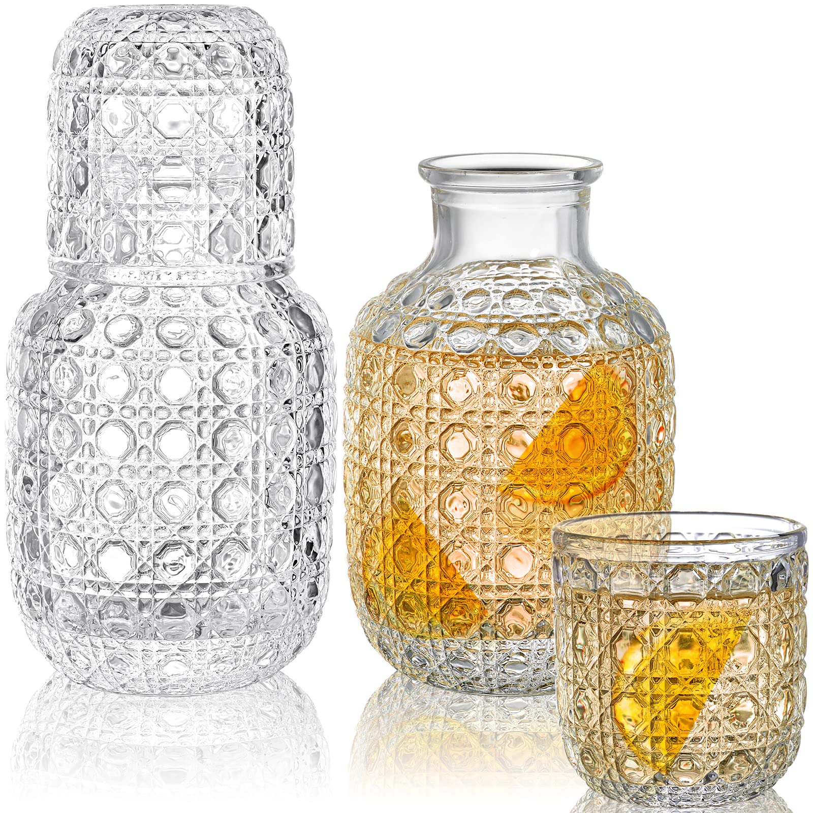 Coloch vintage bedside carafe set on nightstand with two carafes and two tumblers for midnight hydration