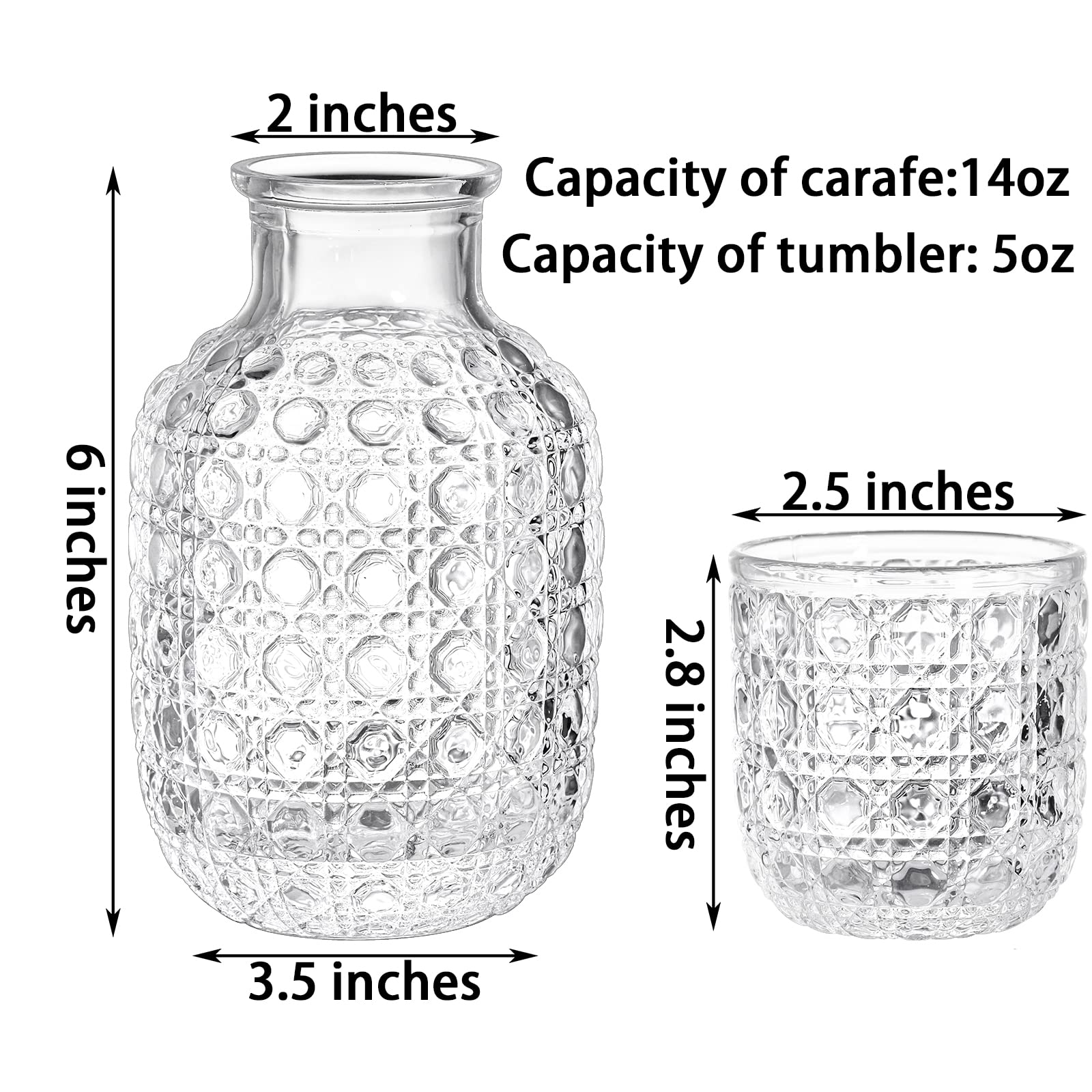 Coloch vintage bedside carafe close-up shows carved pattern, adding elegant charm