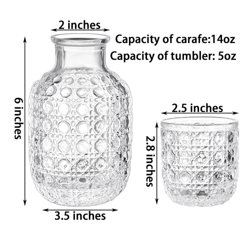 Coloch vintage bedside carafe close-up shows carved pattern, adding elegant charm