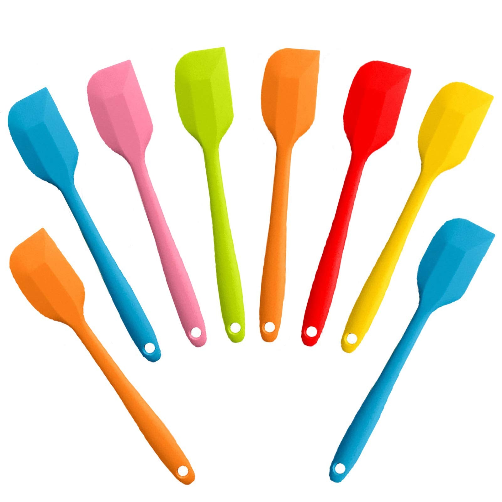 COLOGO 8-piece silicone spatulas set with seamless design for easy scraping and mess-free cooking.