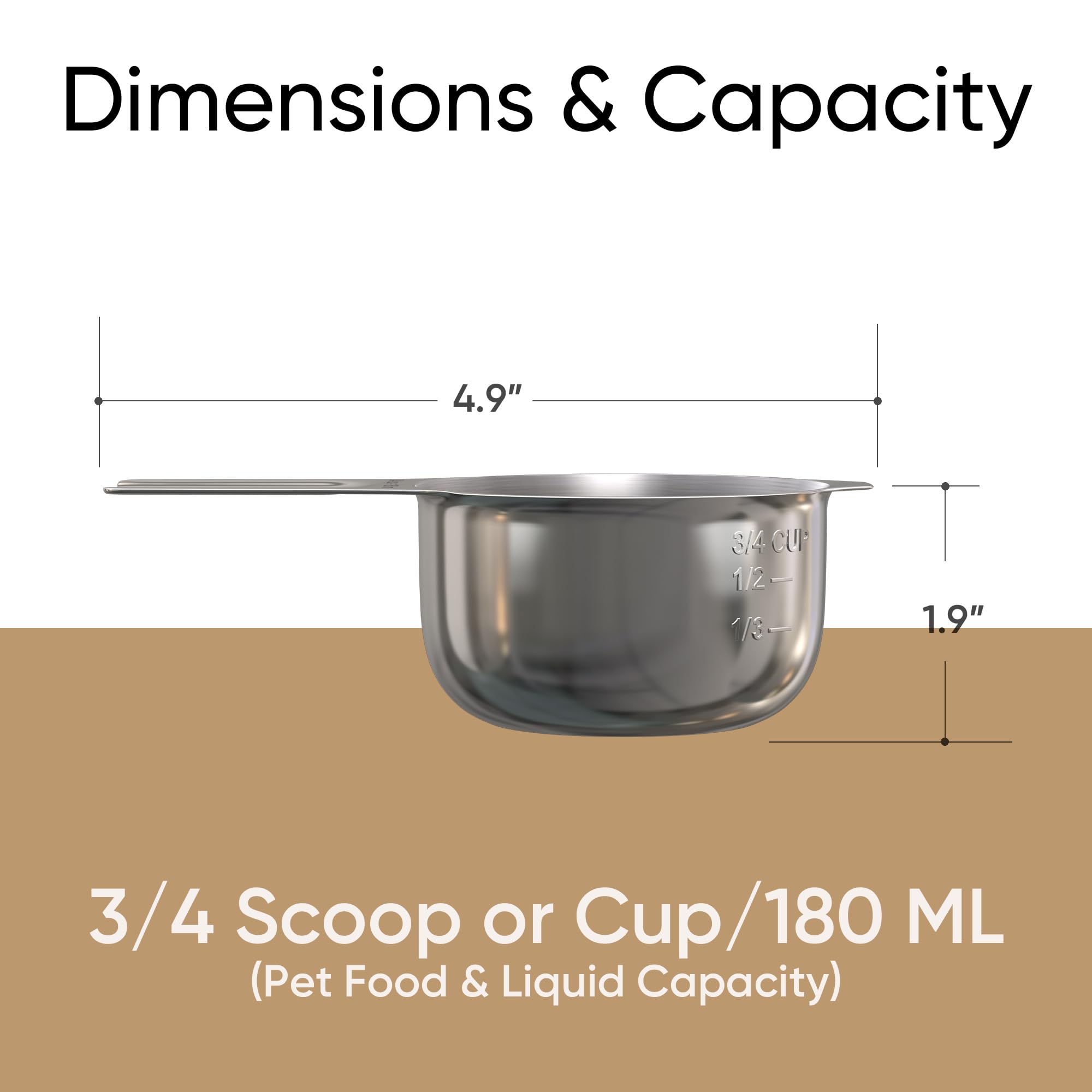 Color Up stainless steel scoop showing durable, rust-resistant construction for daily feeding.