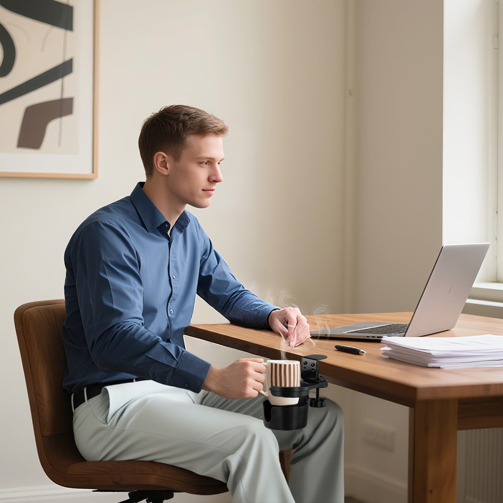 ColorMood arm chair cup holder adds convenient beverage placement for seating