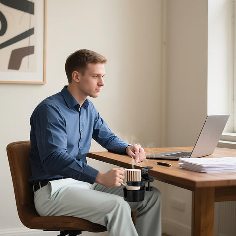ColorMood arm chair cup holder adds convenient beverage placement for seating