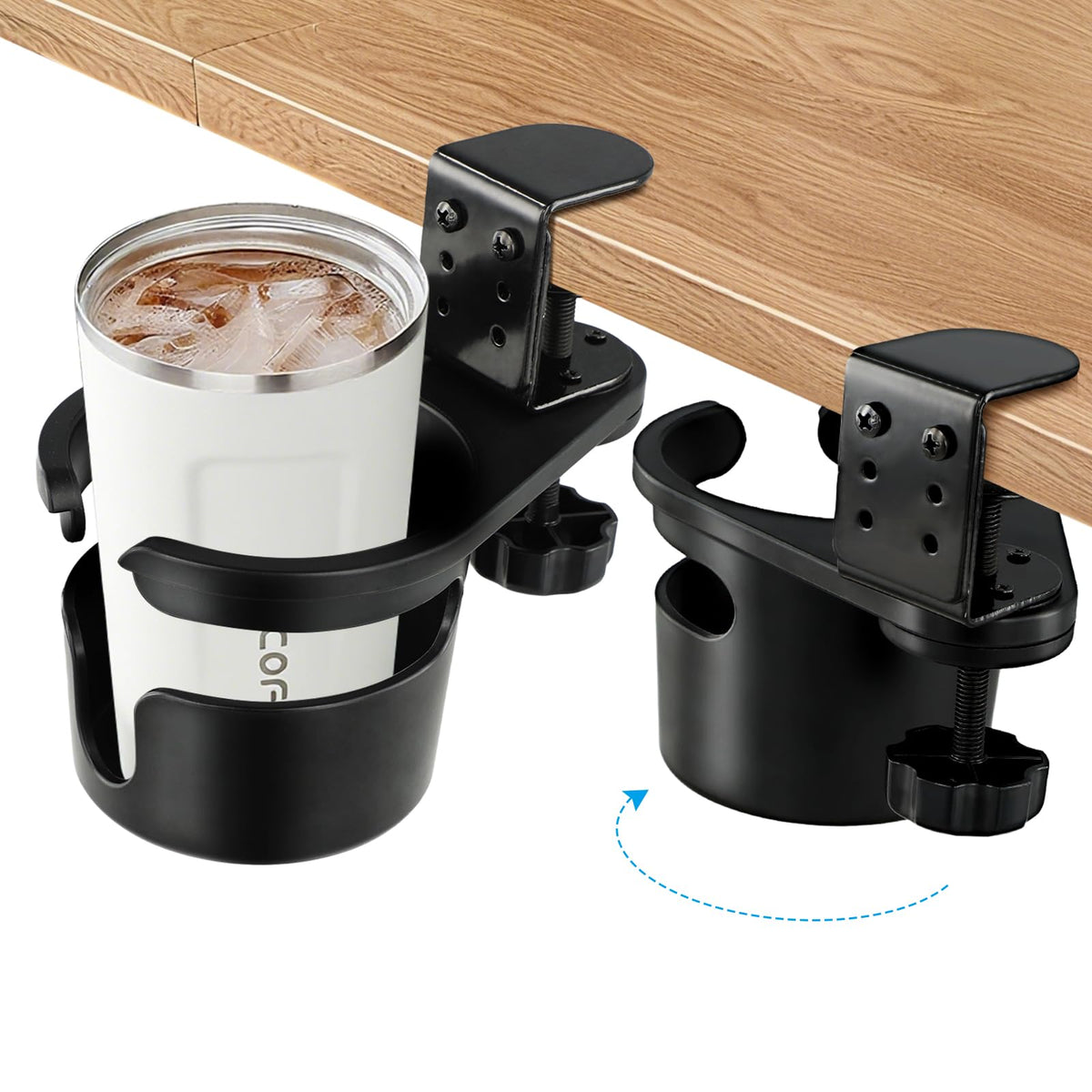ColorMood clip-on desk cup holder keeps drinks within reach on the desk
