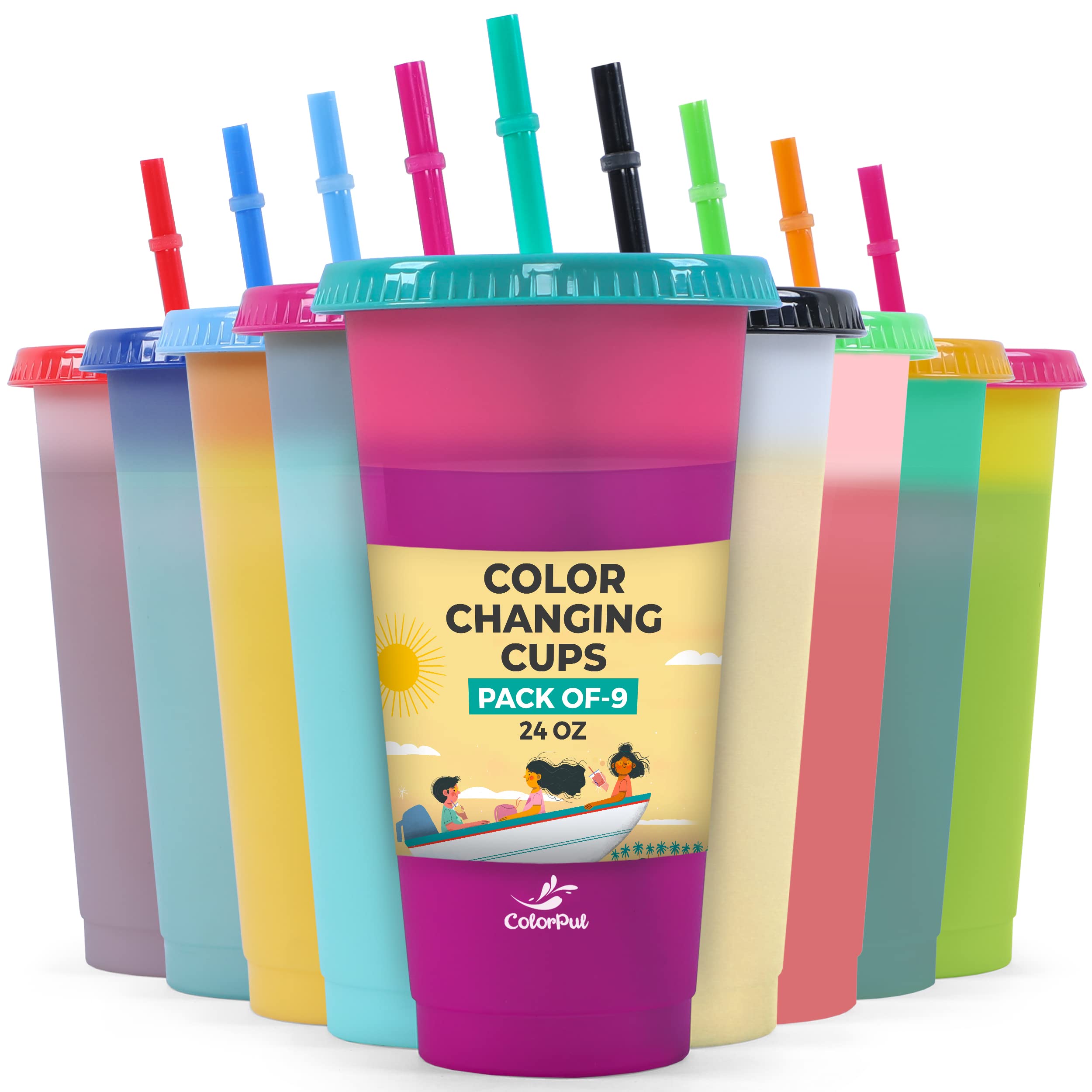 COLORPUL color-changing tumblers in action with ice for vibrant color shifts.