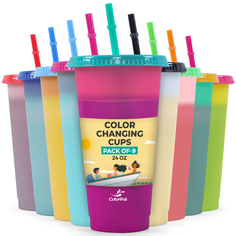 COLORPUL color-changing tumblers in action with ice for vibrant color shifts.
