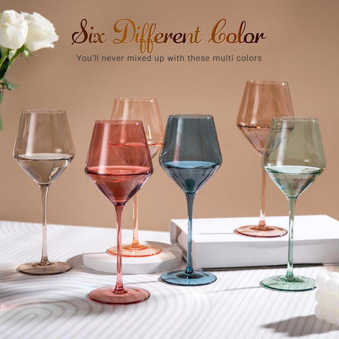 Colorsavant rainbow-colored stemware enhances table ambiance during gatherings.