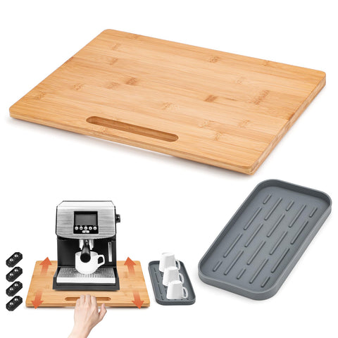 Comesix appliance slider with bamboo frame and rolling tray for easy coffee maker maneuverability