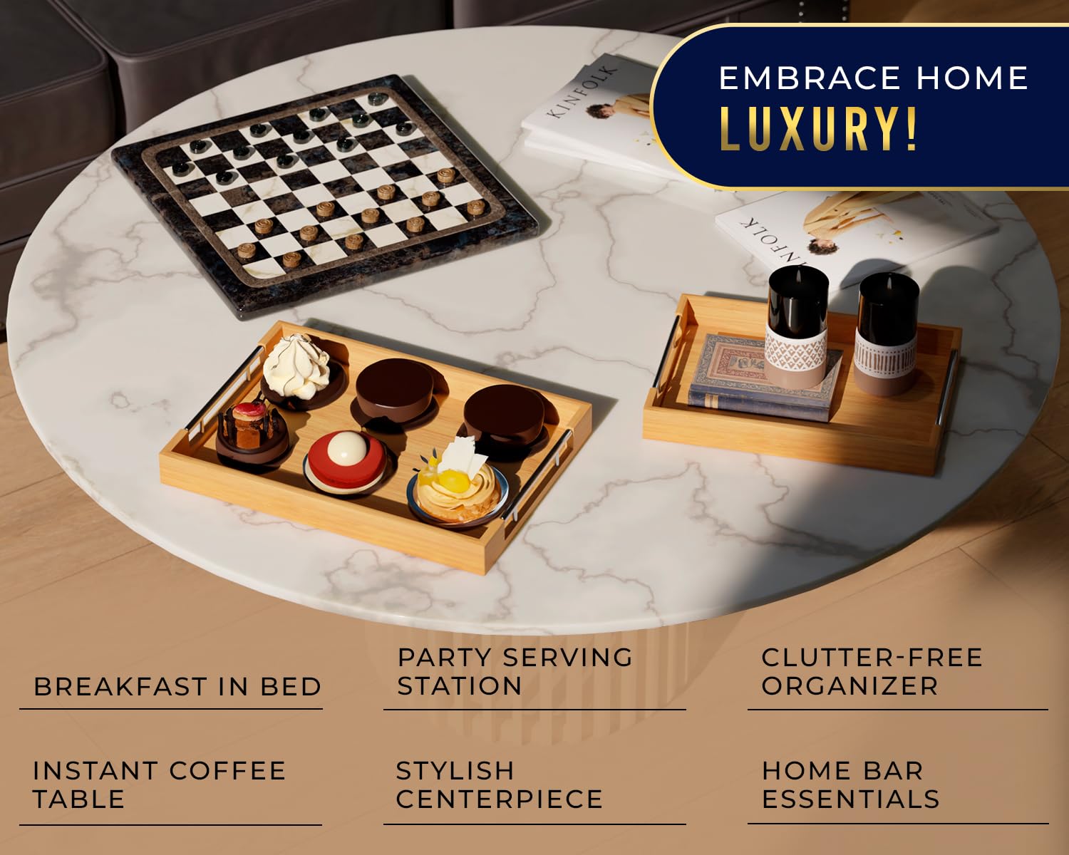 Comfify small bamboo tray 15x10 designed for breakfast in bed setups with style