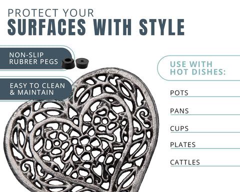 Comfify cast-iron heart trivet showcases recycled metal with rust-resistant coating.
