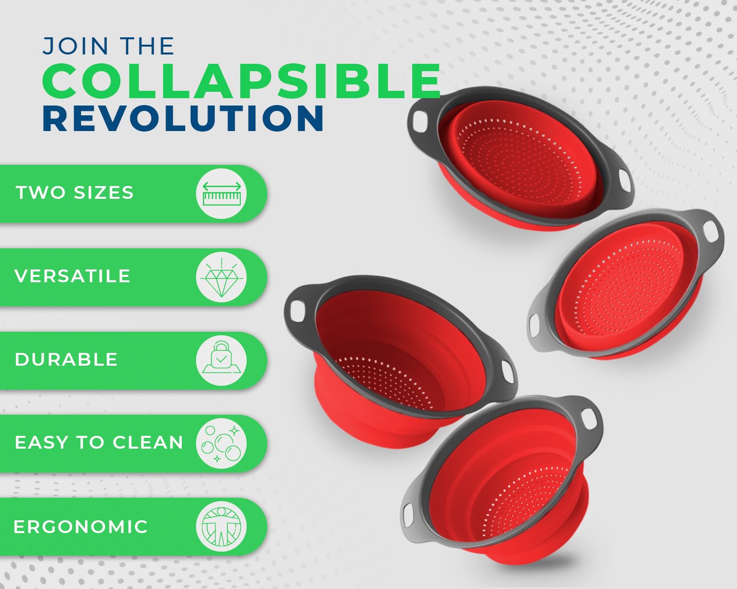 Comfify collapsible silicone colanders flat storage demonstrates space-saving design for small kitchens
