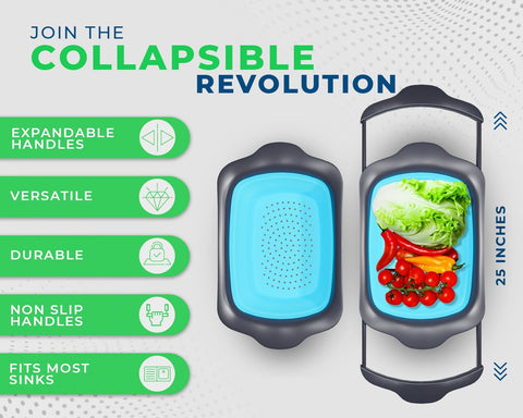 Comfify XL collapsible strainer folded for compact storage in small kitchens