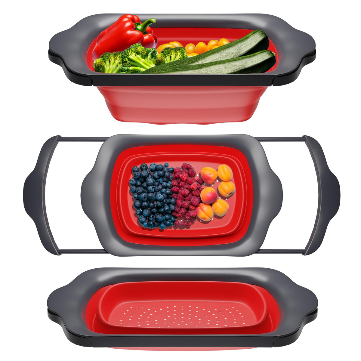Comfify XL large kitchen strainer in over-the-sink setup for effortless rinsing.