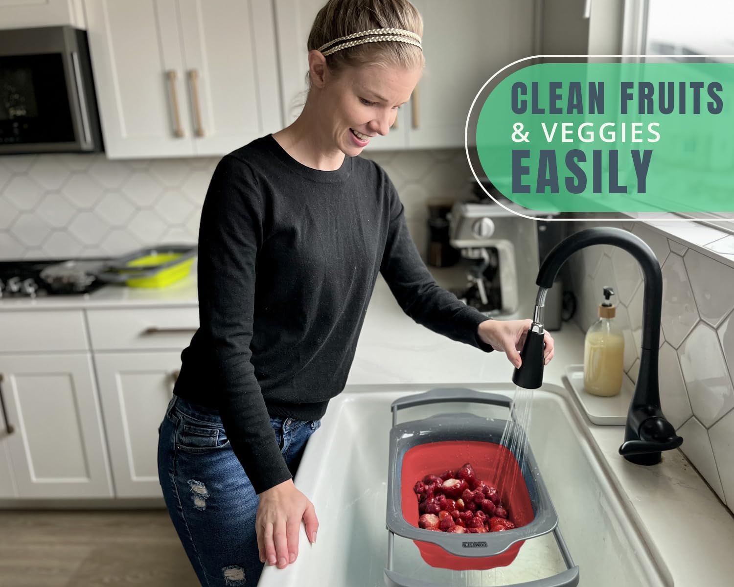 Comfify XL folded for compact storage in a crowded kitchen.