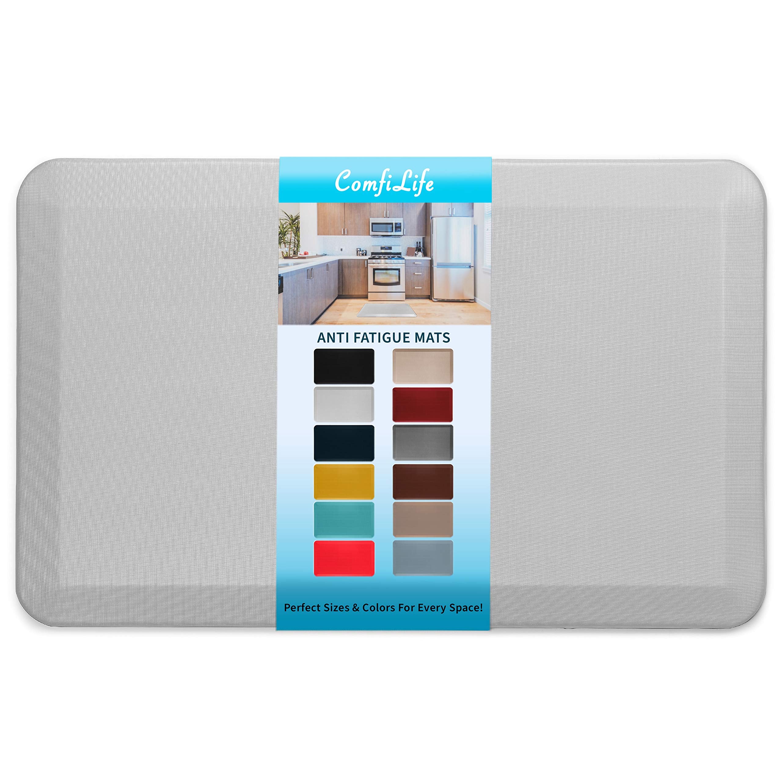 ComfiLife anti-fatigue mat in kitchen provides cushioned comfort during standing tasks.