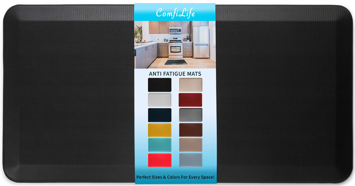 ComfiLife anti-fatigue mat front view, supports feet during long kitchen tasks.