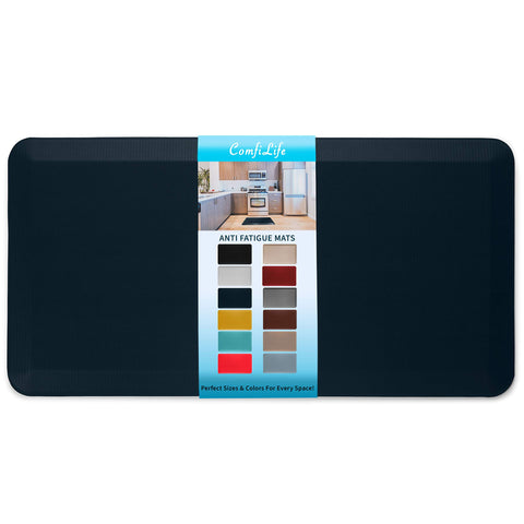 ComfiLife navy kitchen anti-fatigue mat for comfortable standing while cooking.