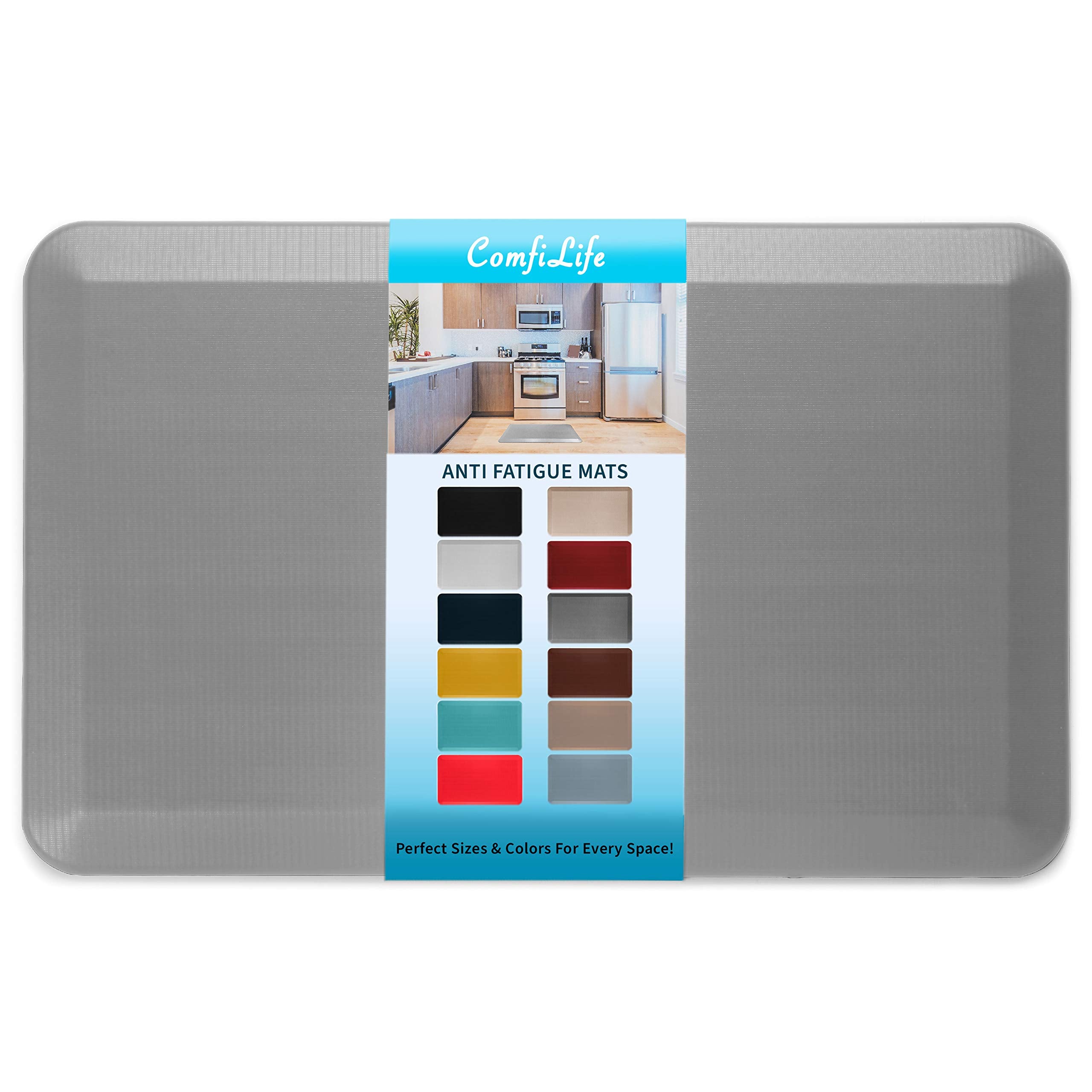 ComfiLife anti-fatigue mat for kitchen floor with cushioned comfort during long cooking sessions.
