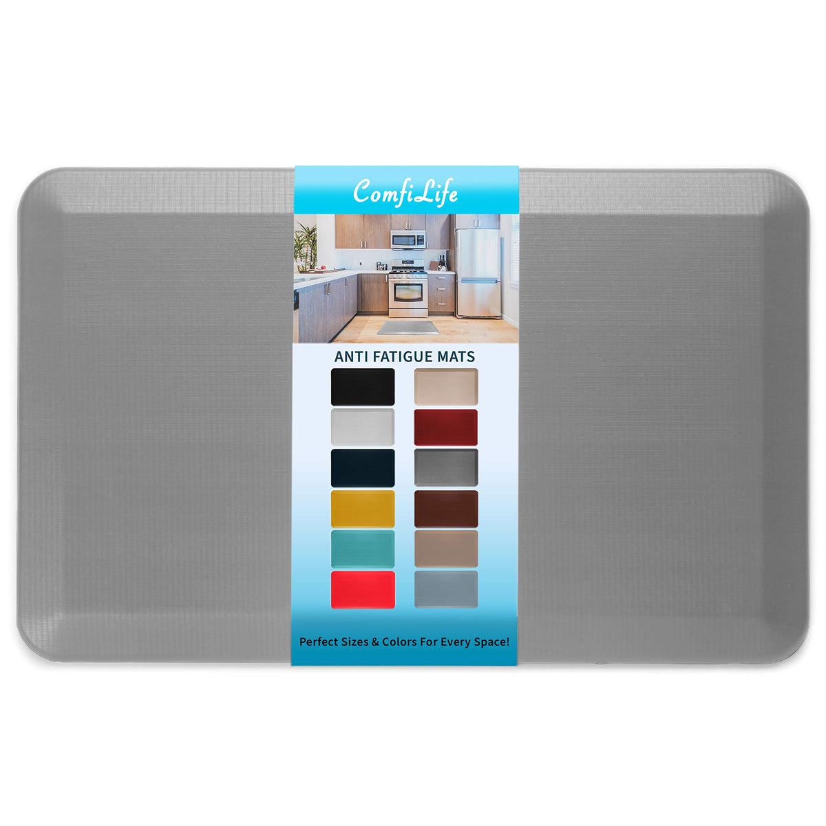ComfiLife anti-fatigue mat for kitchen floor with cushioned comfort during long cooking sessions.