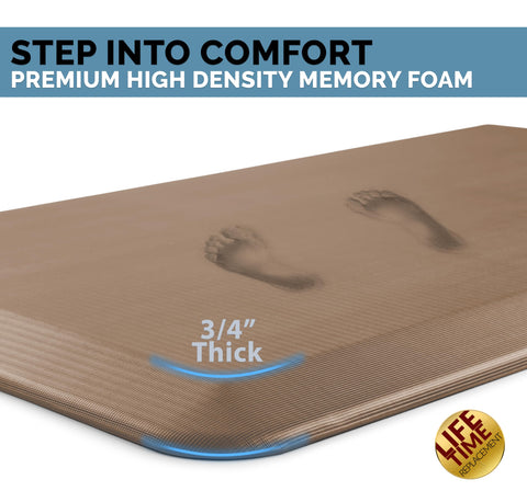 ComfiLife standing desk mat beige close-up of memory foam core for lasting support