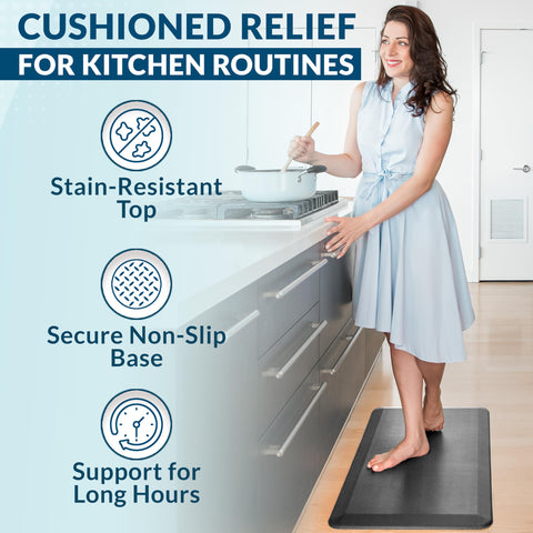 Stain-resistant surface keeps your kitchen mat looking clean after daily use.