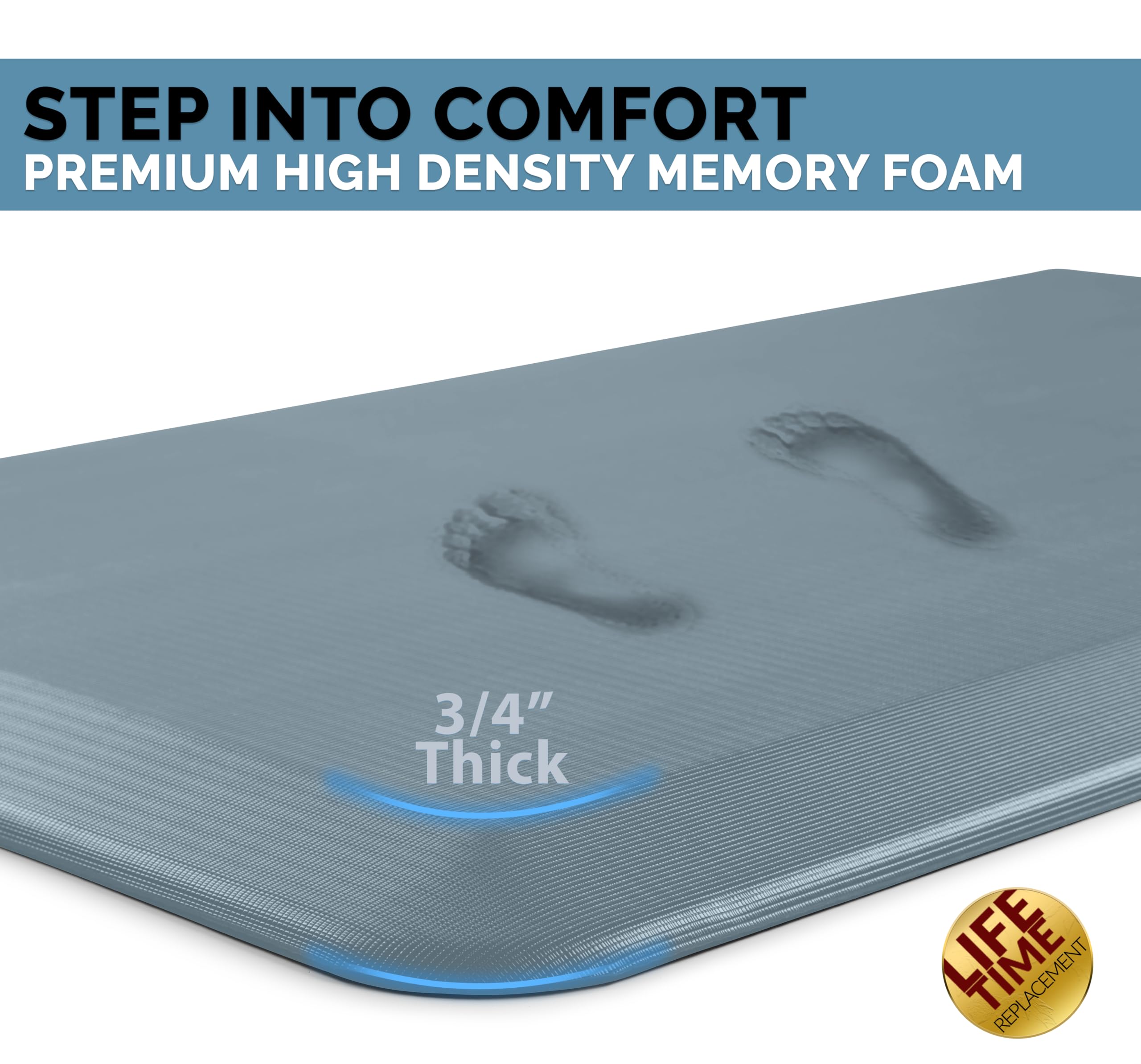ComfiLife kitchen-use denim mat enhances comfort while doing dishes.
