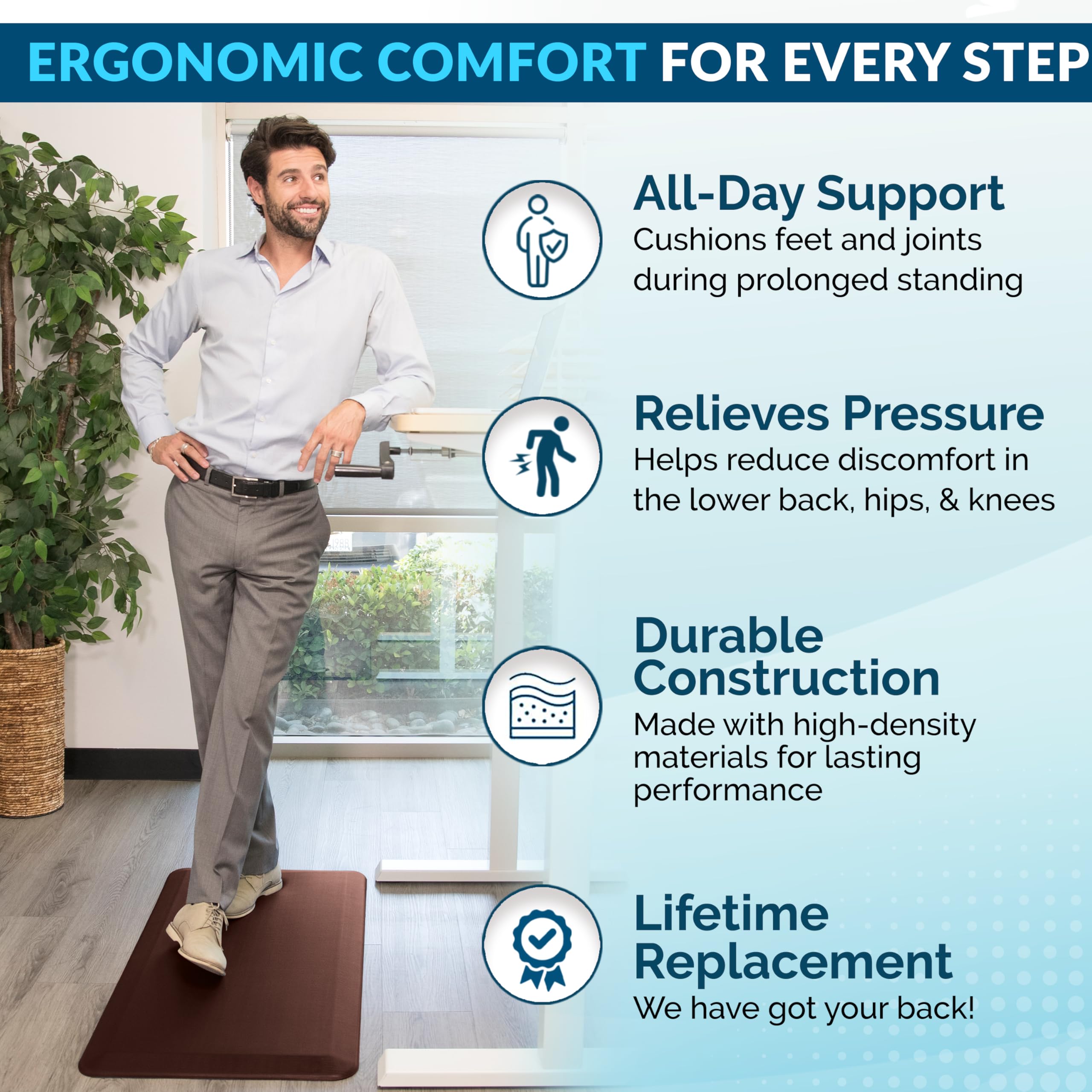Ergonomic ComfiLife standing desk mat design for long work sessions