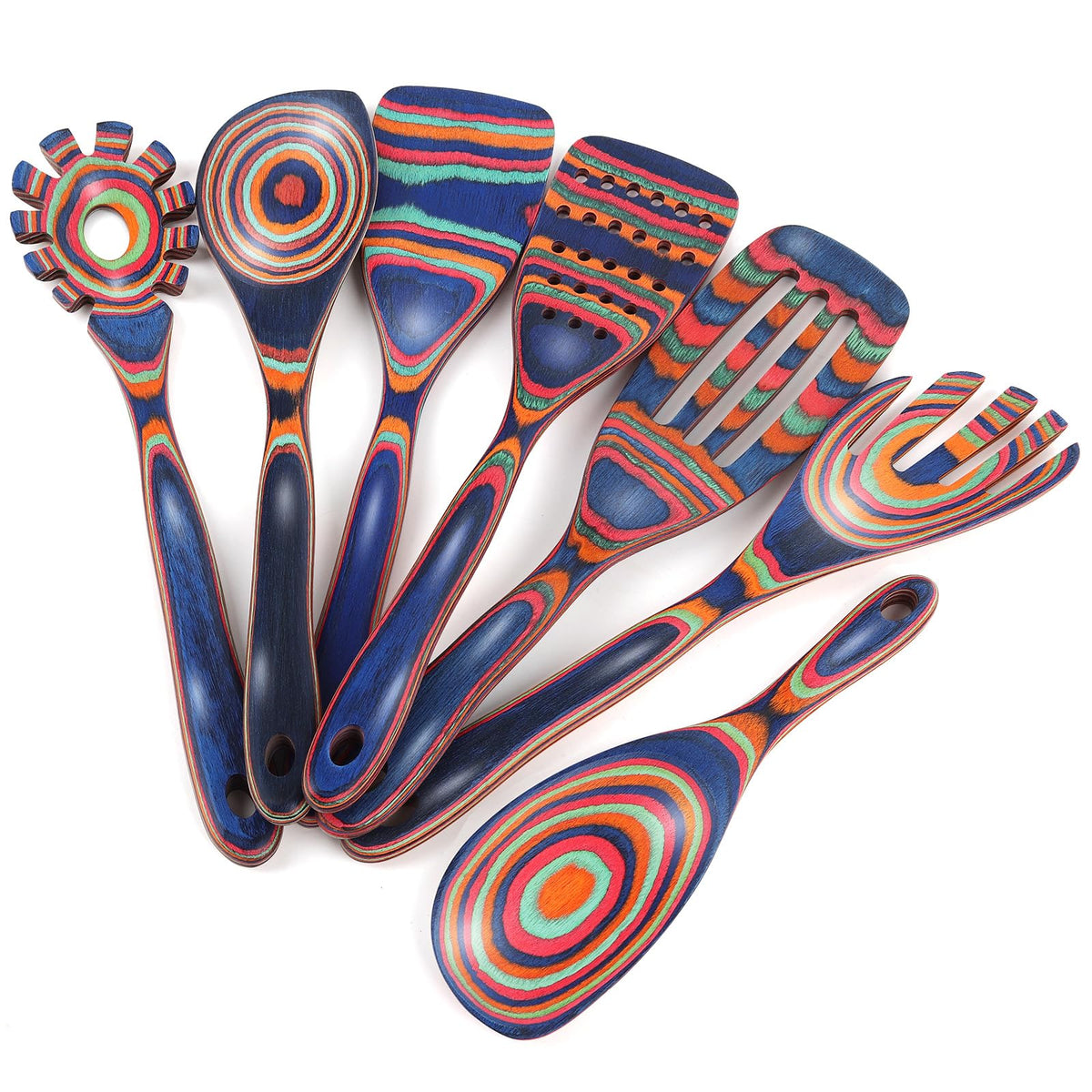 Comfoyar Pakkawood 7-piece spoons set with ergonomic handles for comfortable cooking