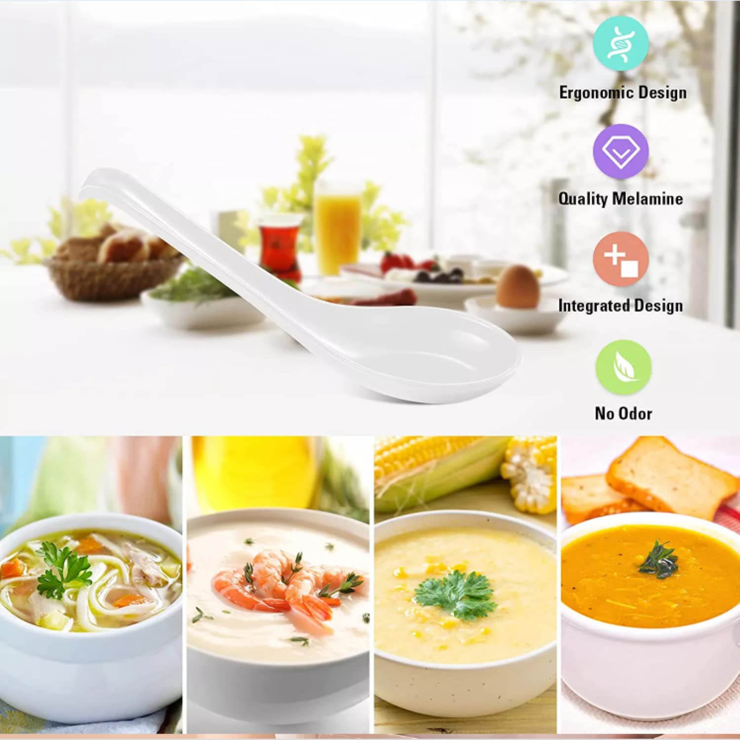 Comicfs break-resistant melamine spoon in white for daily use.