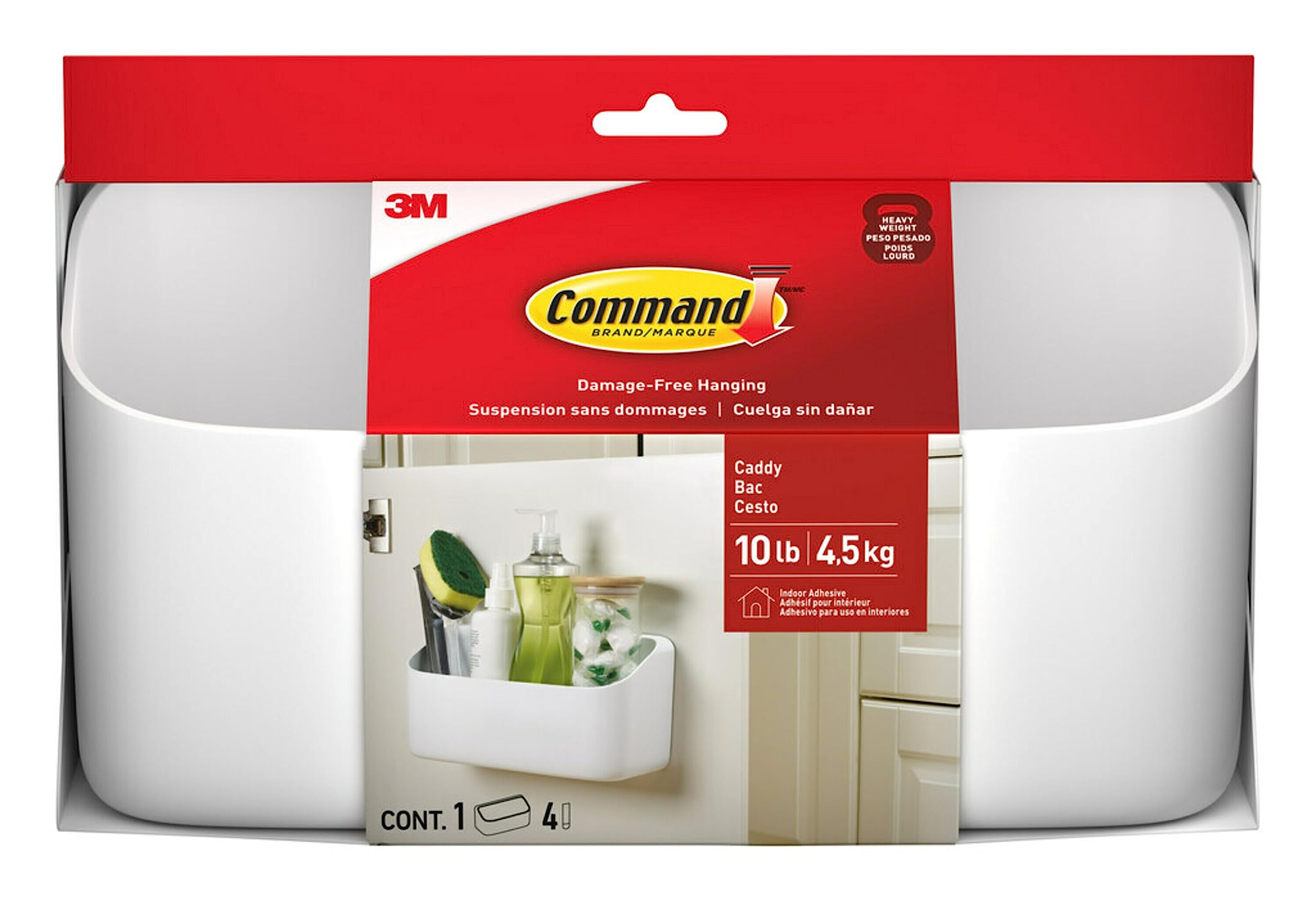 Command Organizing Caddy with four large strips prepared for wall attachment