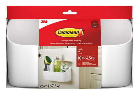 Command Organizing Caddy front view shows 10 lb capacity for heavy bottles