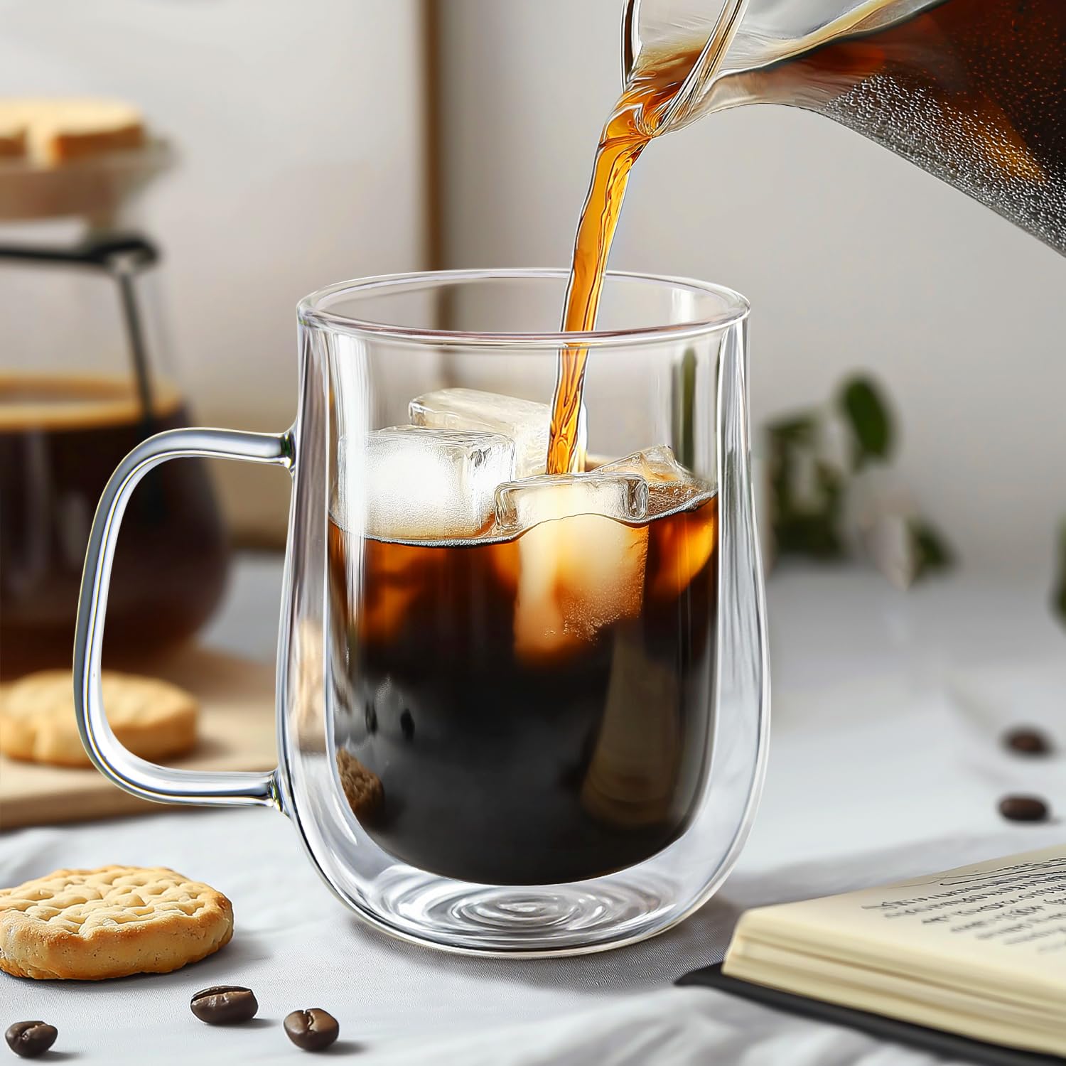 COMOME set of 4 glass mugs with spoons ready for gifting and daily use