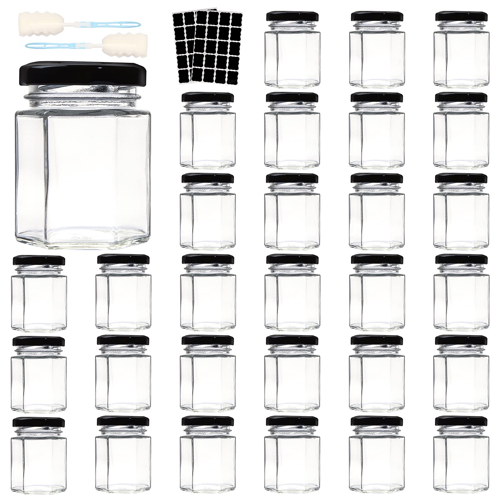 Comrzor 3 oz hexagon glass jar with clear view for jams and honey.